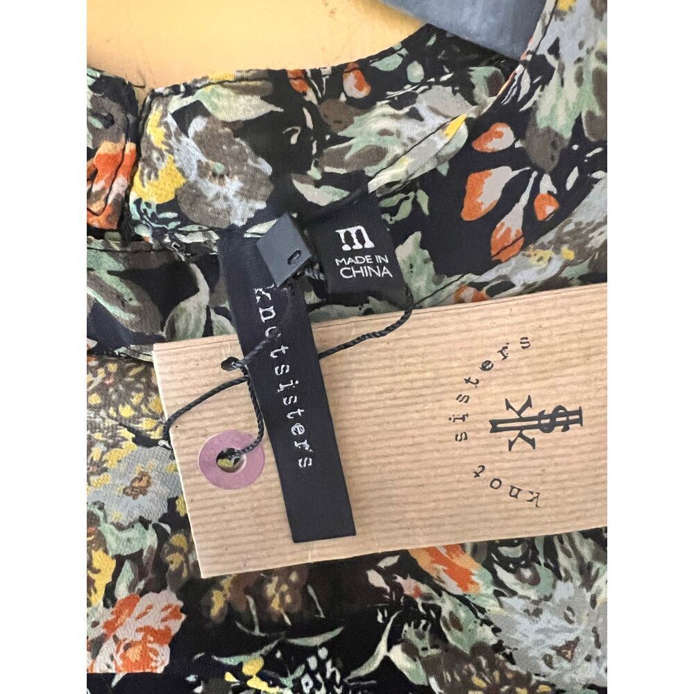☀️Knot Sisters Floral Print Puff Sleeve Mini Dress Black/Yellow Women's Size M - Picture 3 of 5